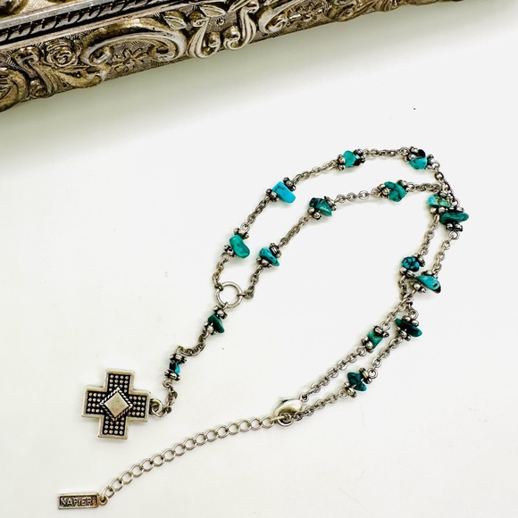Vintage NAPIER Turquoise Cross Necklace - Picture 8 of 10